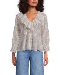 Lands' End - Feminine Ruffle Chiffon V Neck Blouse - Lyst