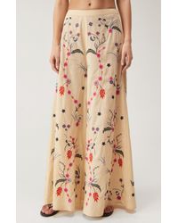 Nasty Gal - Floral Embroidered Wide Leg Cotton Pants - Lyst