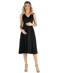 24seven Comfort Apparel - Maternity Fit And Flare Sleeveless Midi Dress With Pockets - Lyst