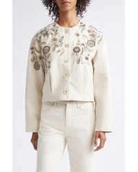Veronica Beard - Emeren Embroidered Collarless Cotton Jacket - Lyst