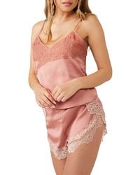 Free People - Moonbeams Surplice V-neck Lace Detail Satin Camisole - Lyst