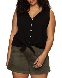 Sanctuary - Vacation Textured Tie Front Button-Up Tank - Lyst