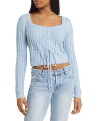 All In Favor - Drawstring Square Neck Cardigan In At Nordstrom, Size Medium - Lyst