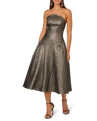 Adrianna Papell - Metallic Jacquard Strapless Midi Dress - Lyst