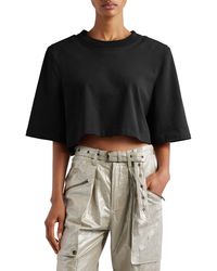 Isabel Marant - Zaely Shoulder Pad Crop Cotton T-shirt - Lyst