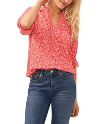 Cece - Floral Split Neck Blouse - Lyst