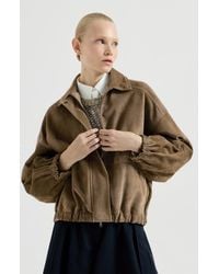 Brunello Cucinelli - Couture Suede Outerwear Jacket With Shiny Zipper Pull - Lyst