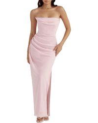 House Of Cb - Adrienne Gathered Strapless Gown - Lyst