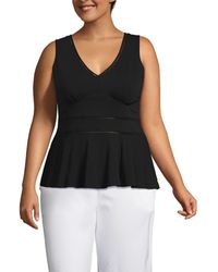 Lands' End - Regular Size Sleeveless Lwcm Lattice Peplum Vneck Top - Lyst
