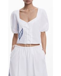Desigual - Embroidered Tie Front Top - Lyst