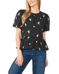 Cece - Puff Sleeve Ruffle Hem Top - Lyst