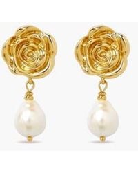 Yoj - Rose Pearl Drop Earrings - Lyst