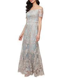 Alex Evenings - Embroidered Off The Shoulder Tulle Mermaid Gown - Lyst