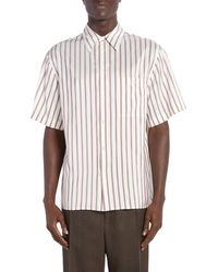 Bottega Veneta - Bicolor Stripe Short Sleeve Silk Button-up Shirt - Lyst