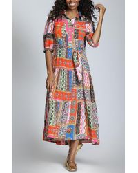 Apny - Patchwork Print Long Sleeve Shirtdress - Lyst