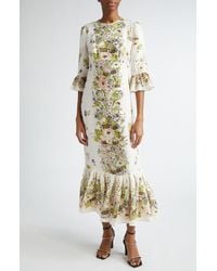 Zimmermann - Halliday Floral Frill Sleeve Linen Dress - Lyst