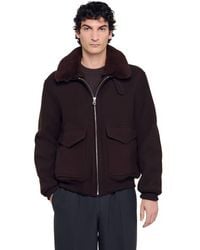 Sandro - Wool Aviator Jacket With Shearling - Lyst