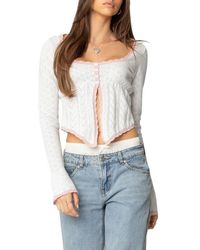 Edikted - Abbie Split Front Pointelle Stitch Top - Lyst