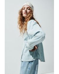 H&M - Frill-Trimmed Denim Blouse - Lyst