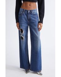 Area - Crystal Chain Cutout Relaxed Jeans - Lyst