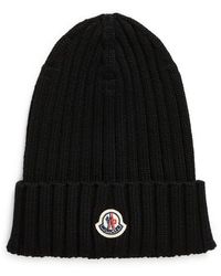 Moncler - Logo Patch Cuff Virgin Wool Rib Beanie - Lyst