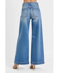Modenaire - High Waist Wide-Leg Jeans With Buttoned Patch Pockets And Rolled Hem - Lyst