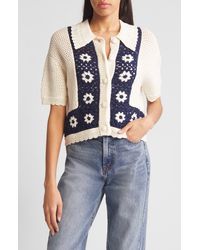 Rails - Milan Crochet Accent Open Stitch Short Sleeve Cotton Sweater - Lyst
