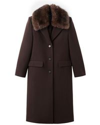 Mango - Lips Wool Blend Coat With Faux Fur Collar - Lyst