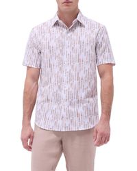 Bugatchi - Orson Trim Fit Stripe Short Sleeve Stretch Cotton Seersucker Button-Up Shirt - Lyst