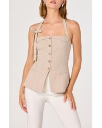Astr - Cithara Gingham Halter Neck Peplum Top - Lyst