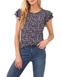 Cece - Floral Print Ruffle Sleeve Knit Top - Lyst