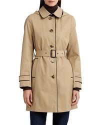 Lauren by Ralph Lauren - Hooded Belted Faux Leather Trim Trench Coat - Lyst