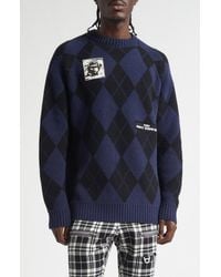 Undercover - Embroidered Patch Argyle Plaid Wool Blend Sweater - Lyst