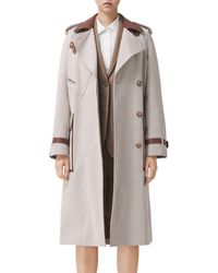 Burberry - Dockray Leather Trim Cotton Canvas Trench Coat - Lyst