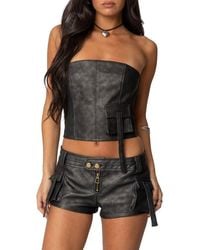 Edikted - Ryan Strapless Faux Leather Cargo Corset Top - Lyst
