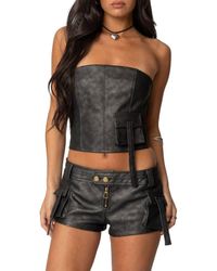 Edikted - Ryan Strapless Faux Leather Cargo Corset Top - Lyst