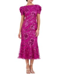 JS Collections - Ayla Sequin Floral Midi Cocktail Dress - Lyst