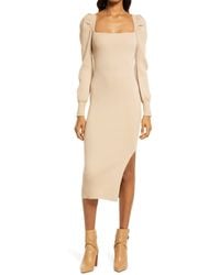 Charles Henry - Square Neck Tie Back Puff Long Sleeve Sweater Dress - Lyst