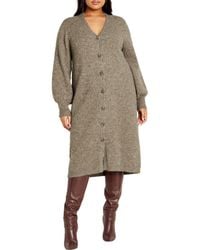 City Chic - Eleni Button Front Long Sleeve Sweater Dress - Lyst