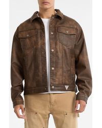 Guess - Faux Leather Trucker Jacket - Lyst