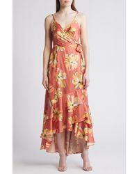 Hutch - Floral Satin Wrap Dress - Lyst