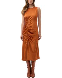 Trina Turk - Chestnut Ruched Satin Midi Dress - Lyst