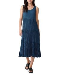 Eileen Fisher - Tiered Pleated Silk Midi Dress - Lyst