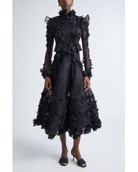 Zimmermann - Hypnotic Appliqué Long Sleeve Silk Midi Dress - Lyst