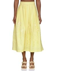 Avec Les Filles - Floral Embroidered Pleated Cotton Midi Skirt - Lyst