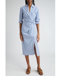 Veronica Beard - Wright Stripe Long Sleeve Cotton Midi Shirtdress - Lyst