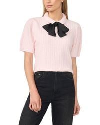 Cece - Tie Neck Cable Stitch Sweater - Lyst