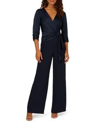 Adrianna Papell - Belted Wide Leg Satin Crepe Jumpsuit - Lyst