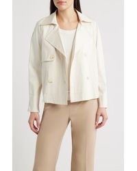 Anne Klein - Short Double Breasted Cotton Blend Trench Coat - Lyst