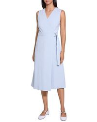Theory - Sleeveless Linen Blend Wrap Dress - Lyst